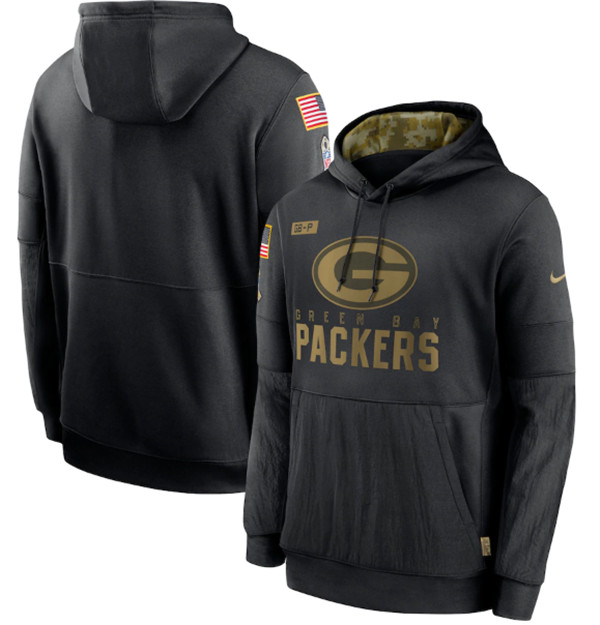 Men's Green Bay Packers 2020 Black Salute to Service Sideline Performance Pullover NFL Hoodie